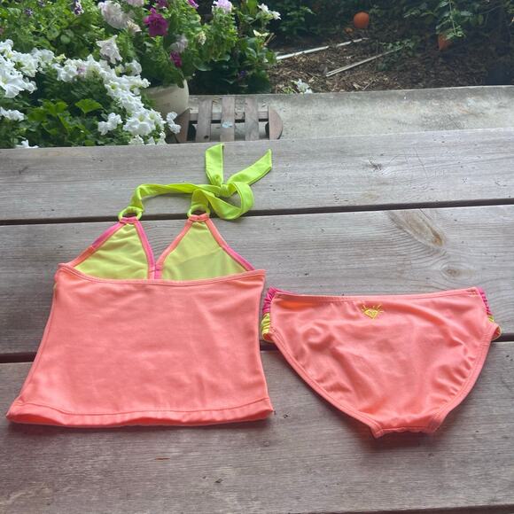 Justice Girl Tankini‎ Swimsuit Bathing Suit Bikini Neon Orange Yellow Pink Bling - Picture 3 of 6